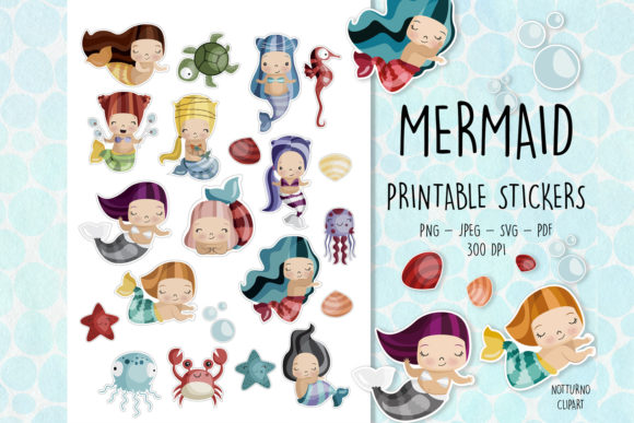 Download Mermaid Printable Stickers | Set of 21 - Mermaid printable Collection