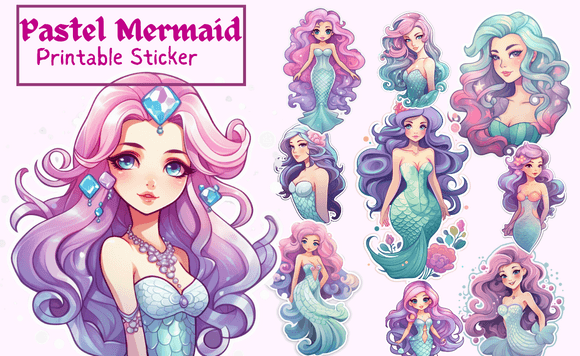 Download Pastel Mermaid Printable Sticker - Mermaid printable Collection
