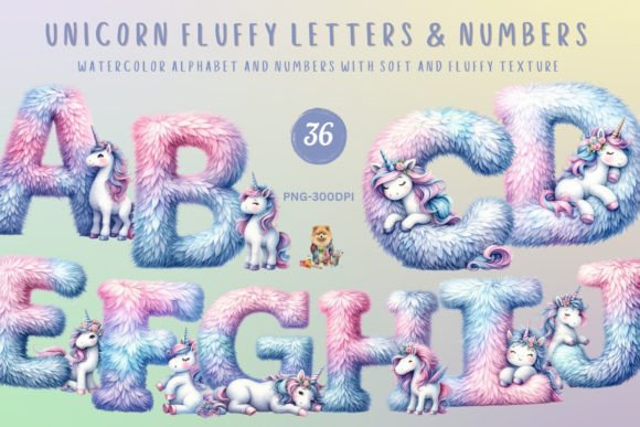 Download Watercolor Unicorn Fluffy Letters Number - Letters Collection